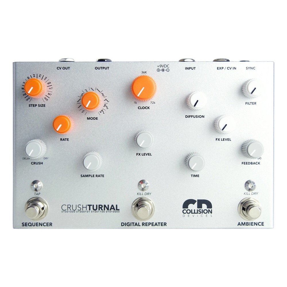 Collision Devices Crushturnal Delay Sample Reducer Reverb Clock Sequencer Pedal