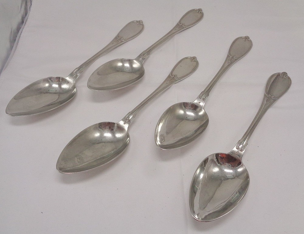 ALPACA nickle silver 5 Olive pattern tablespoons serving spoons