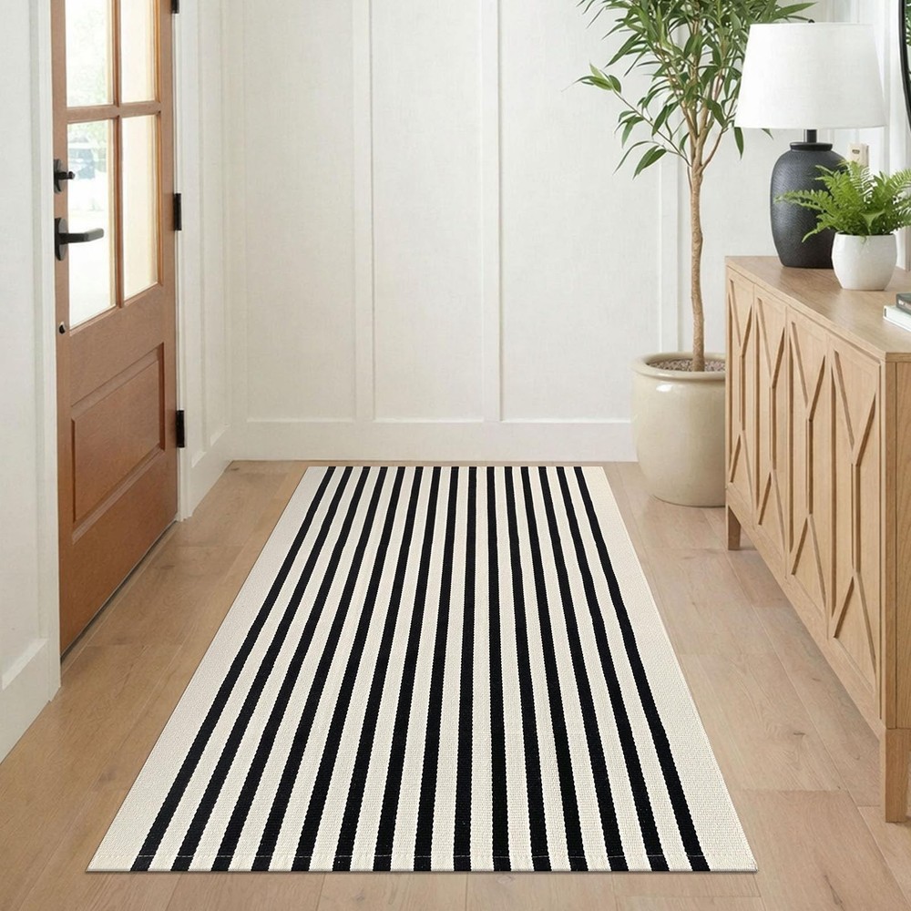 KILOCOCO Beige Striped 3' x 5' (Rectangular), Light and Black Stripe