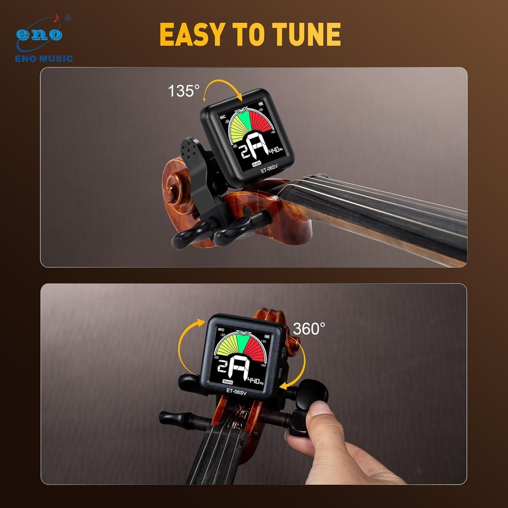 Big Display Rechargeable Clip-On Tuner for String Instruments - Easy to Use