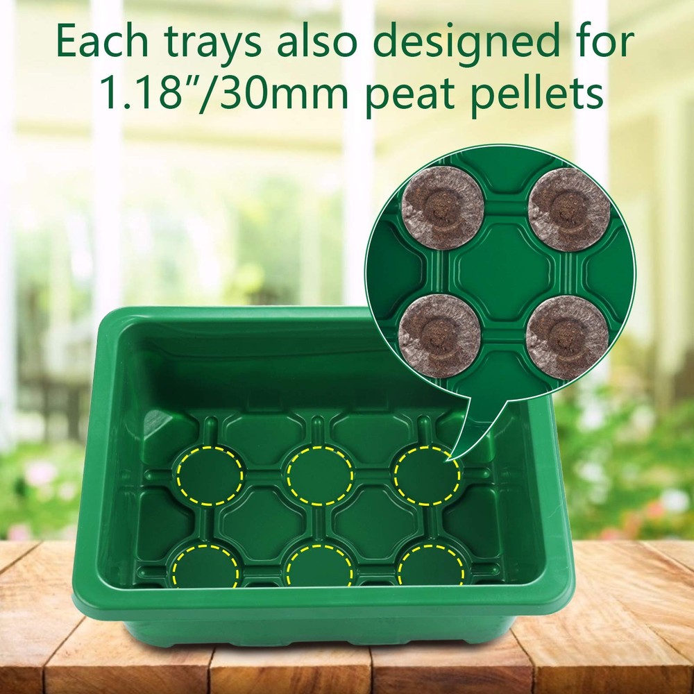 Seed Starter Tray, 12-Pack 144 Cells Seedling Starter Trays, Humidity Adjusta...