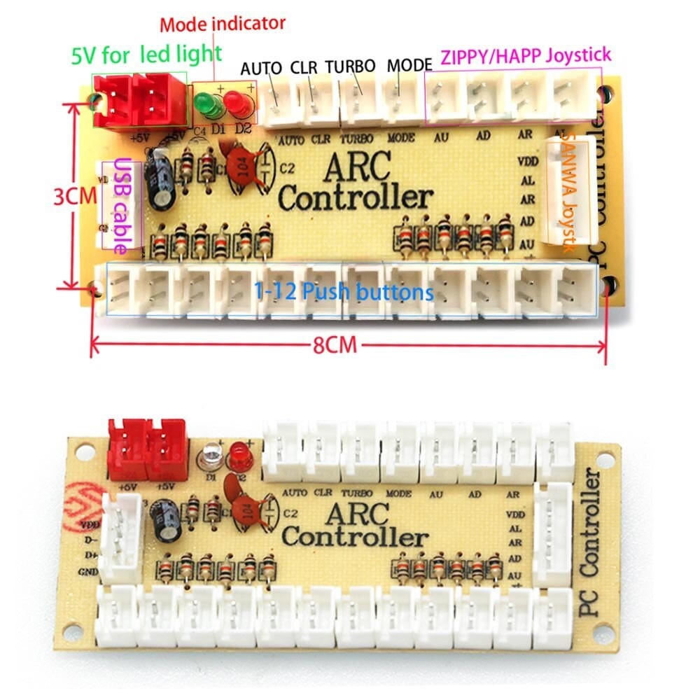 2 Sets Zero Delay USB Encoder For PC Arcade Joystick Buttons 5Pin Cables DIY US