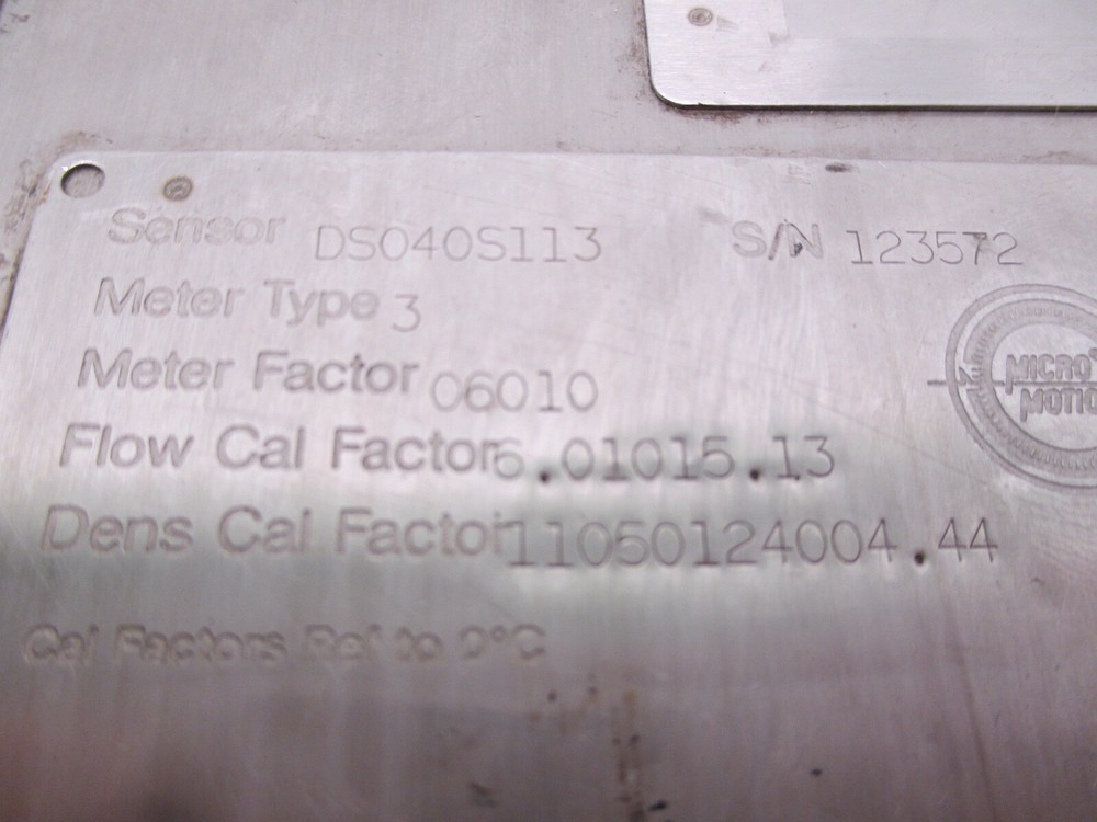 Micro Motion DS040S113 1/2" Mass Flow Sensor Meter Type 3 Missing Transmitter