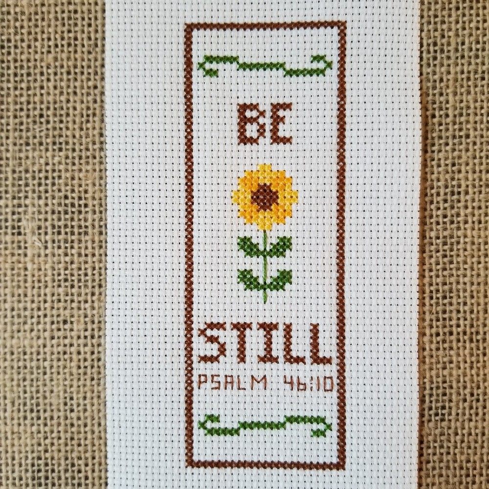 Finished Completed Cross Stitch Be Still Scripture Piece for Bookmark