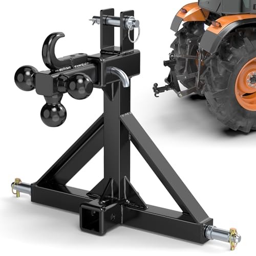 3 Point Hitch Receiver with Dual 2” Receiver–Include Ball Adapter & Hook, Black