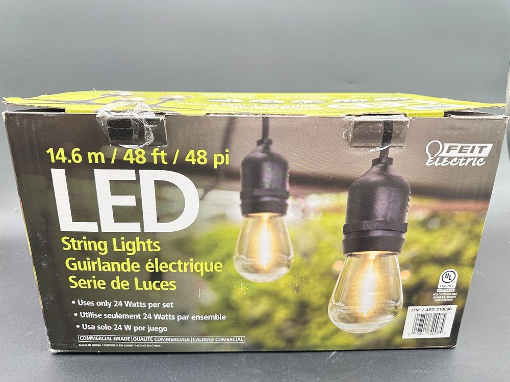 FEIT ELECTRIC 48FT LED STRING LIGHTS 24 SOCKETS IN/OUTDOOR USE LINKABLE NEW