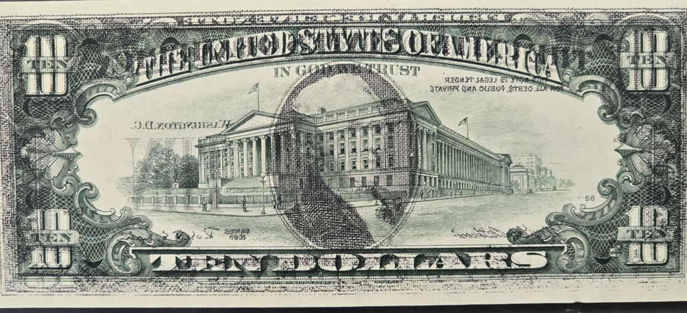 1995 $10 ERROR; OFFSET PRINTING; PCGS CH UNC 64!