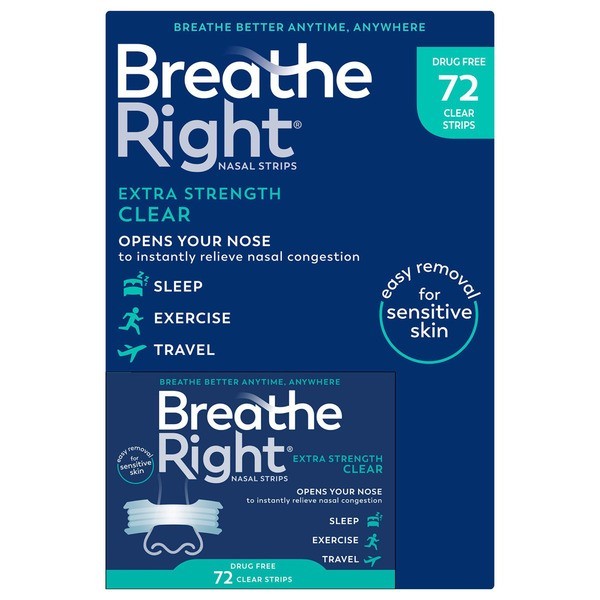 Breathe Right Extra Strength Clear Nasal Strips, 72 Count, Comfortable Breathing