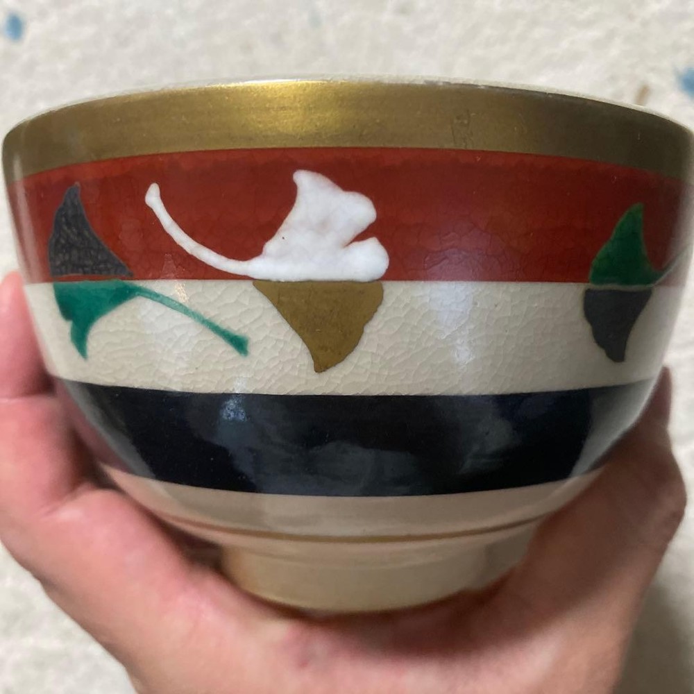 Tea Utensils Kyoto ware Juraku colored ginkgo pattern
