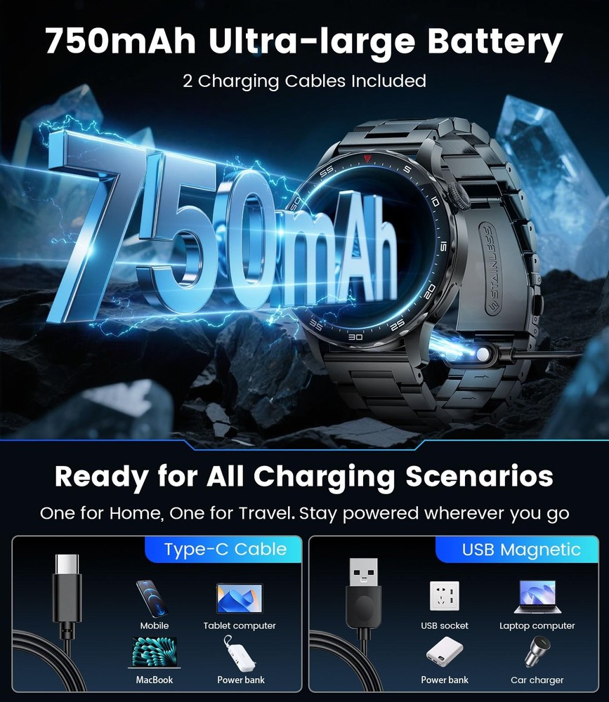 for Men with Android iOS,1.43" AMOLED Display Screen Bluetooth Calling Fitnes...