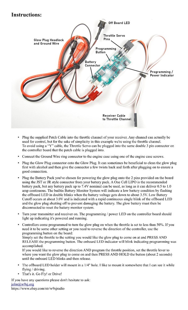 Onboard Glow Plug Driver / Controller - One Button Programming Fits 2.45mm SAITO