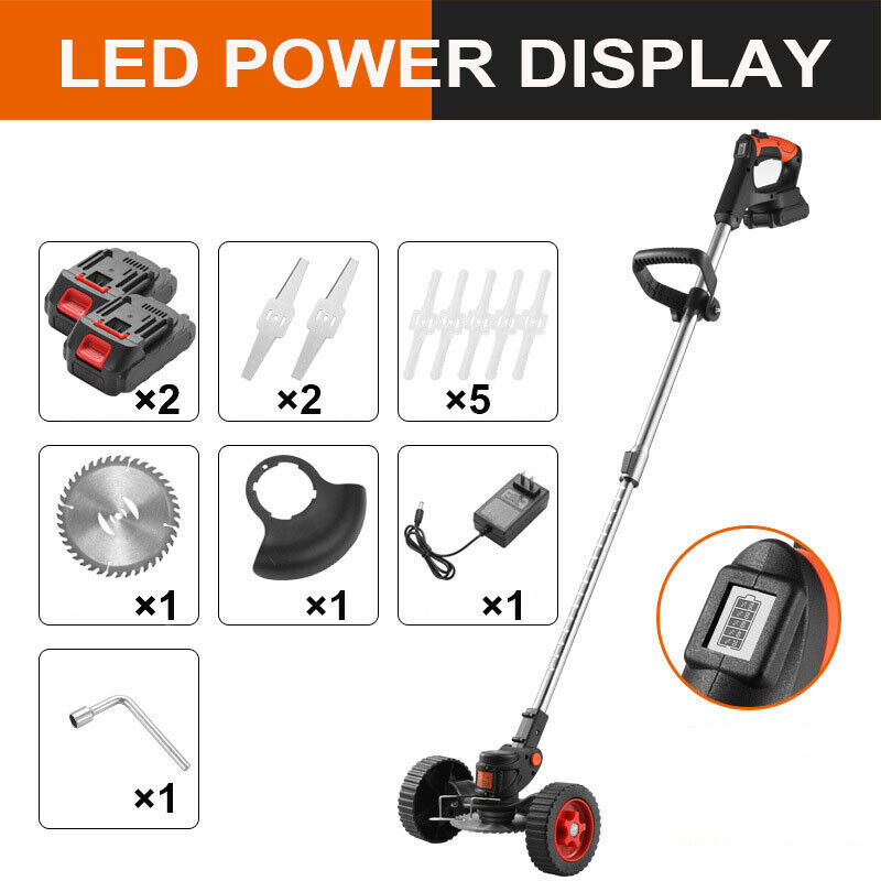 Electric Cordless Grass String Trimmer Lawn Edger Weed Wacker Cutter + 2 Battery