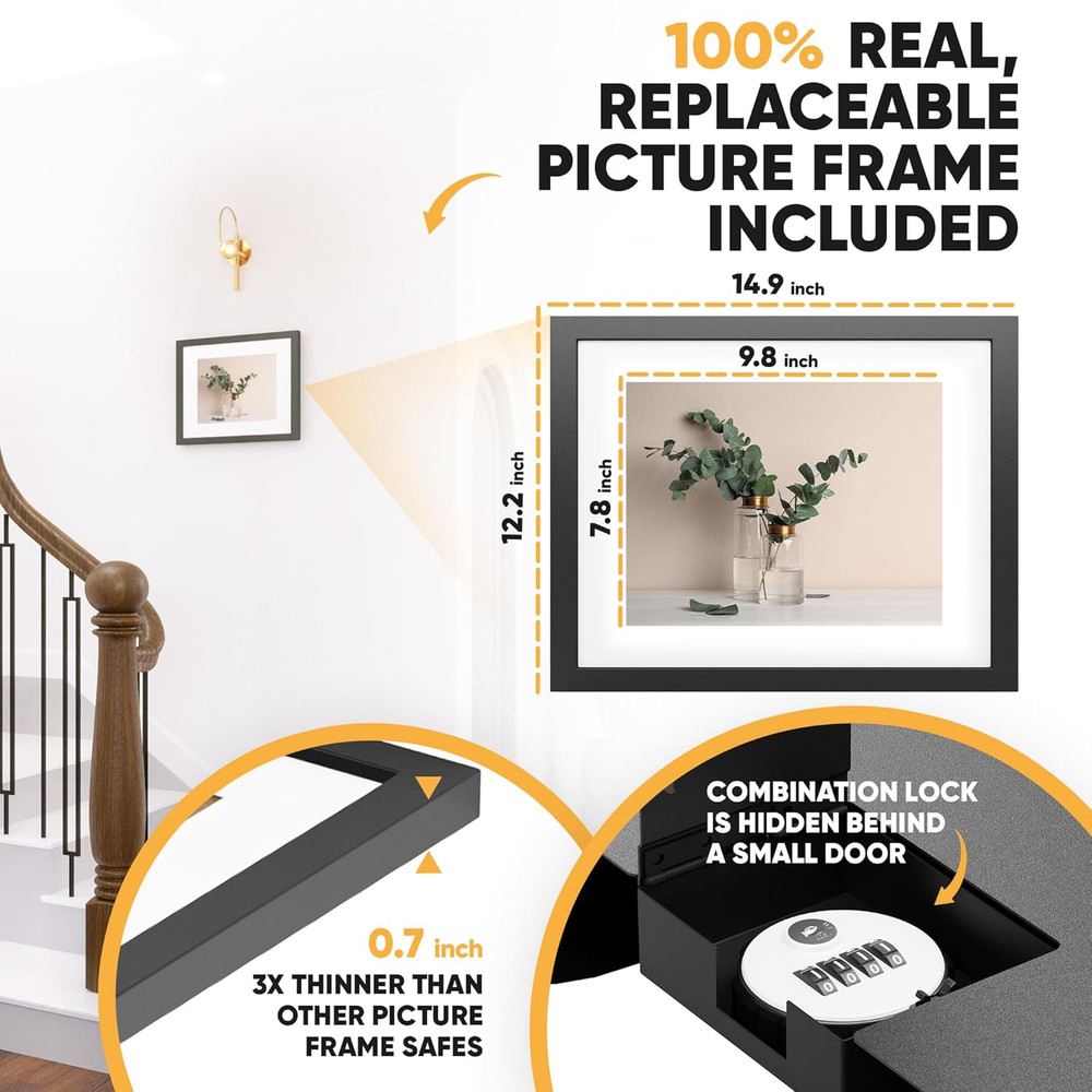 Hidden Wall Safe with Picture Frame | Durable Metal | Combination Lock