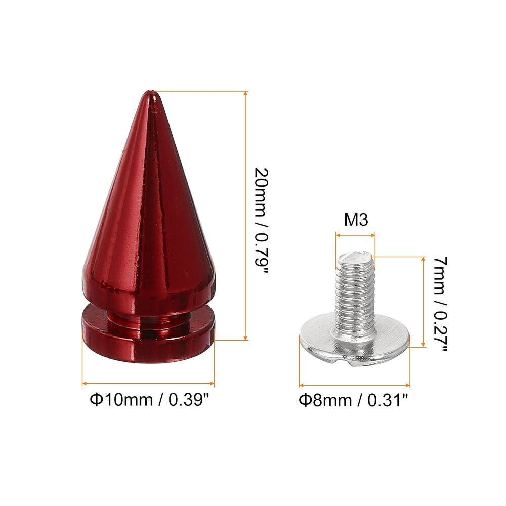 8Pcs Cone Spike Stud Rivet, 10x20mm Tree Studs and Spikes Bright Red