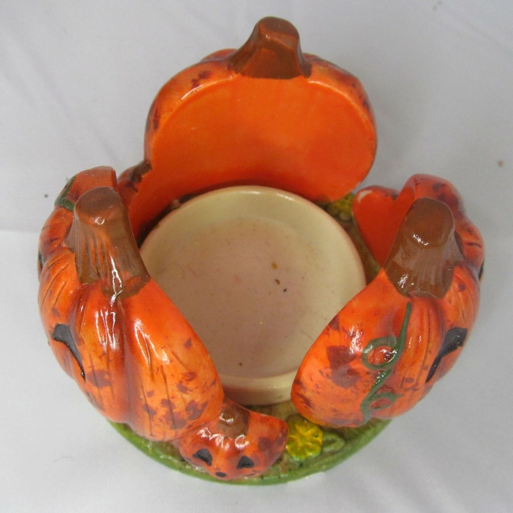 Jack O' Lantern Pumpkin Patch Ceramic Candle Holder Autumn Fall Halloween Decor
