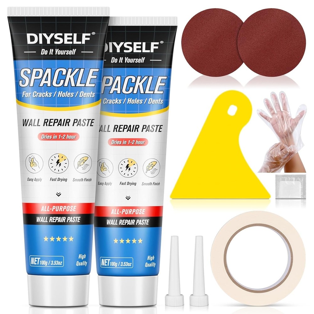 Complete 9 Pack Wall Repair Kit: Fast-Drying Spackling Paste & Application Tools