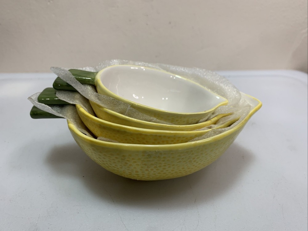 Ceramic Lemon Measuring Cups Set 4 Piece Yellow Green Nesting Kitchen Decor