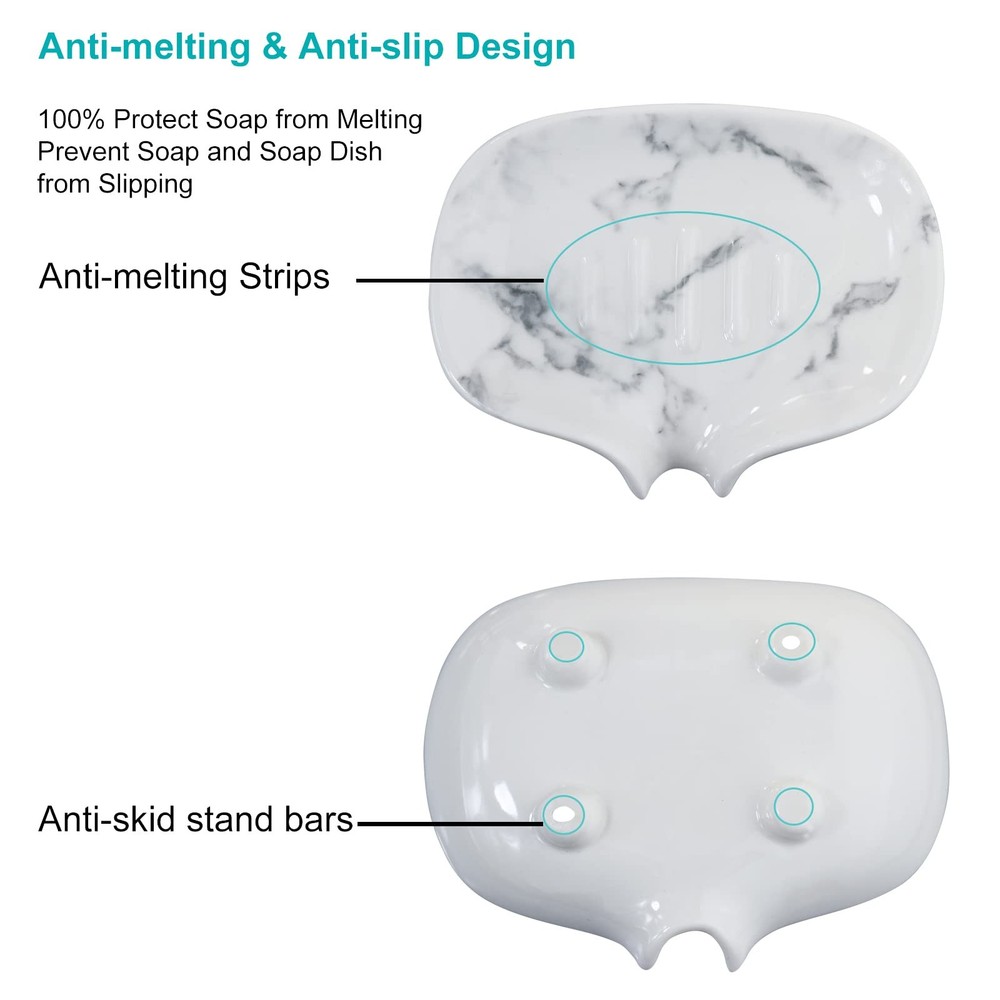 Polyroyal White Marble Texture Soap Dish Ceramic Holder