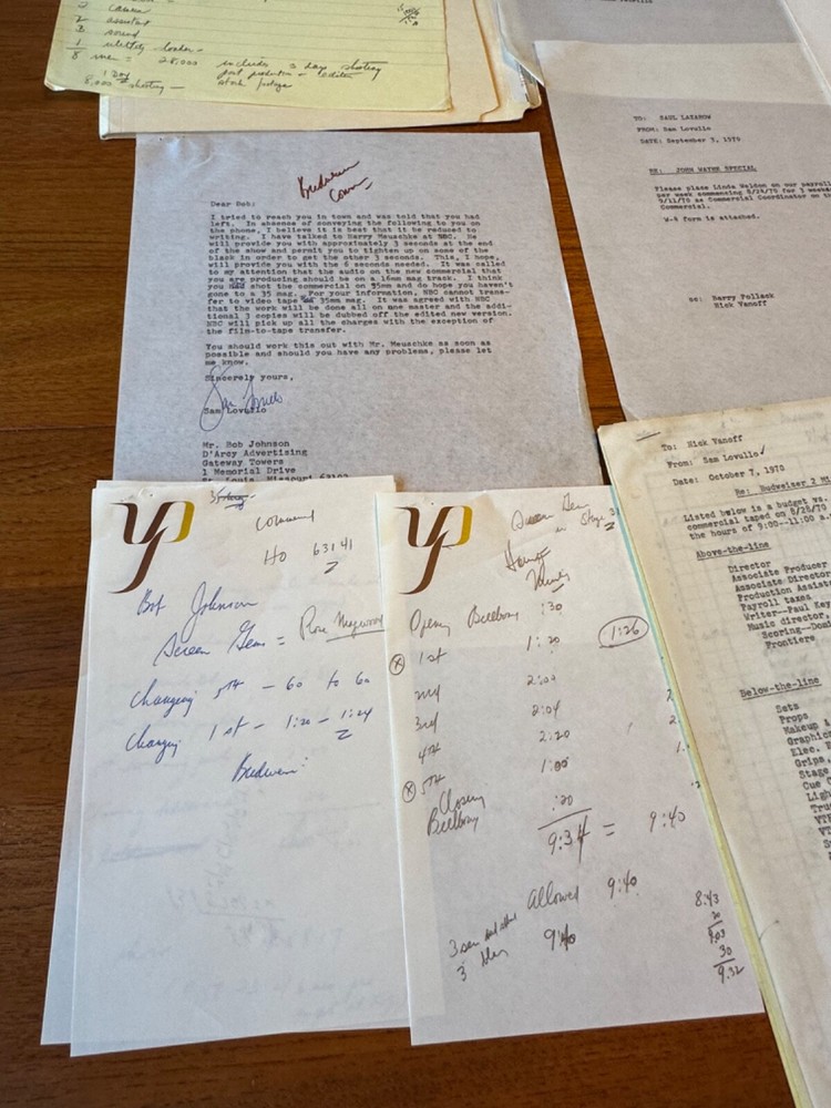 RARE BUDWEISER COMMERCIAL JOHN WAYNE MAKING OF VARIOUS PAPERWORK FOR SCRIPT