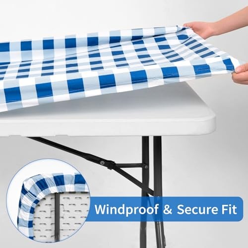 6 Pack Buffalo Rectangle Picnic Table Cloth, Elastic Fitted Vinyl Tablecloths,
