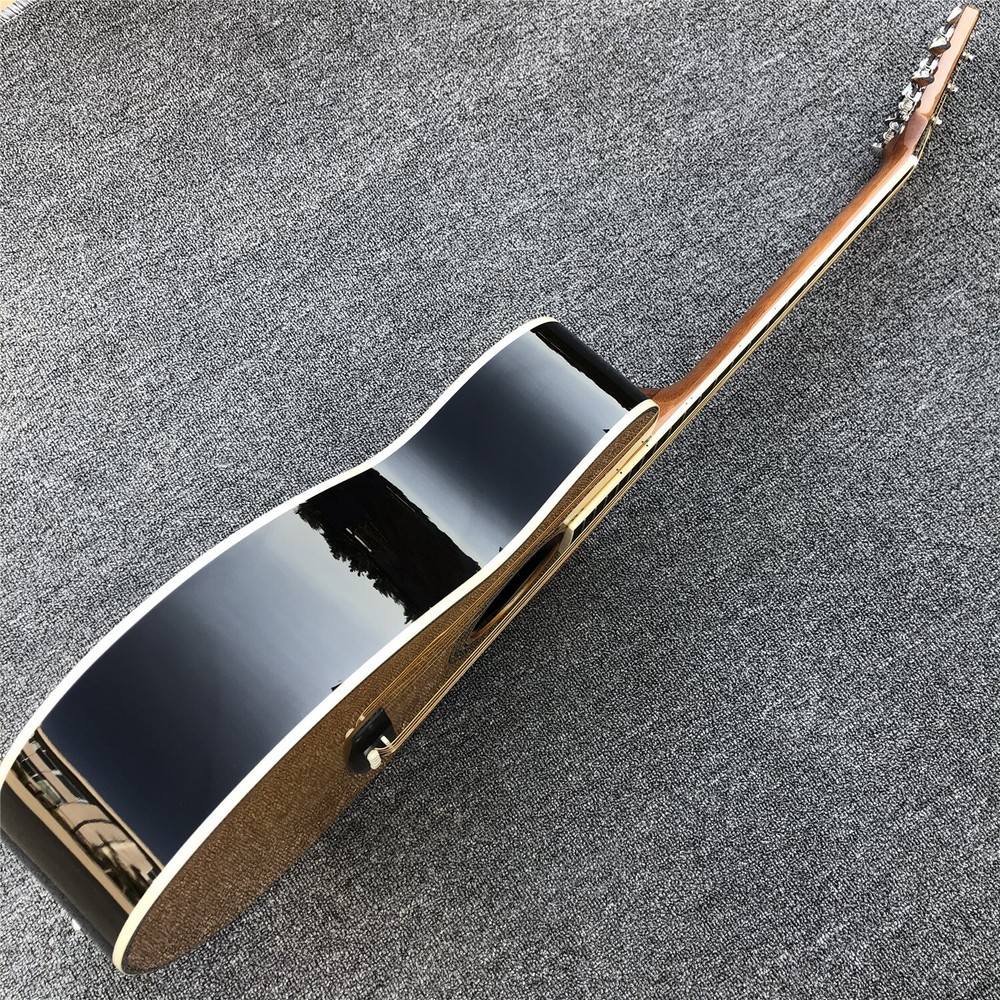 Yellow Solid Spruce 40 Inche OM Type Acoustic Guitar Fishbone Ebony Fingerboard