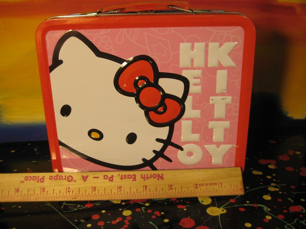 Hello Kitty Red & Pink Embossed Tin Metal Lunchbox