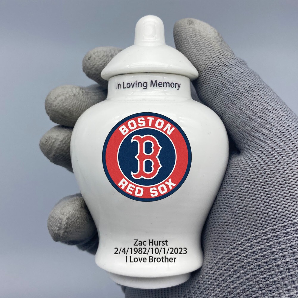 Ceramic Baseball Urn – Boston Red Sox Theme, Custom Text