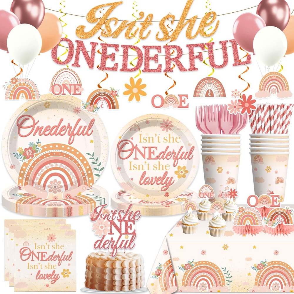 193pcs Isnt She Onederful Birthday Decorations Tableware Complete Party Set, ...