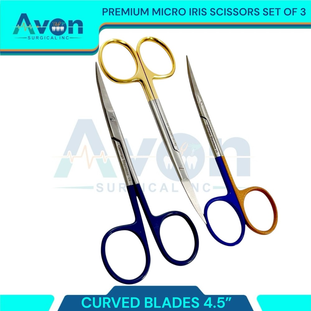 Pack of 3pc - Tissue Dissecting Scissors Curved Sharp Points 4.5in Multi-Color