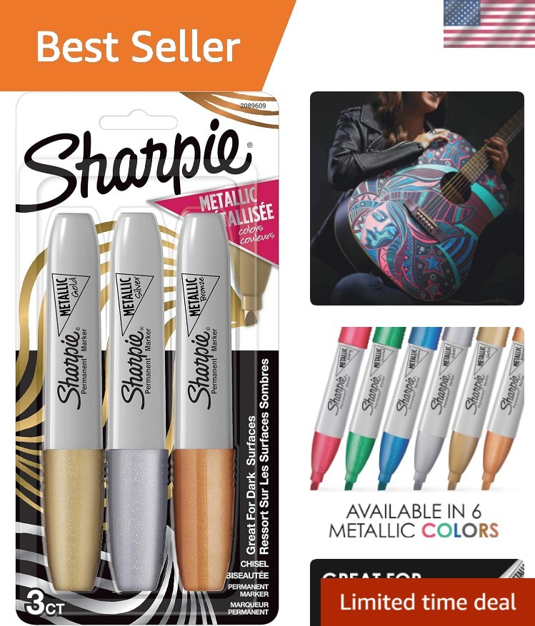 Chisel Tip Metallic Permanent Markers - 3 Pack, Versatile for All Projects