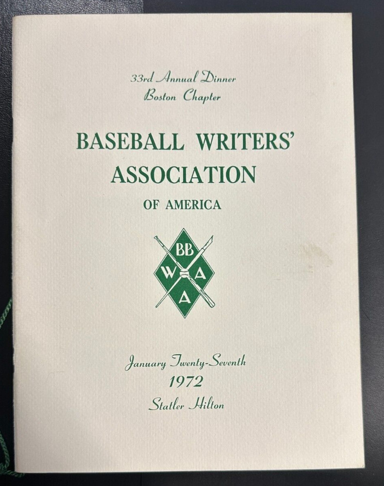 Jan 27, 1972 33rd Annual Baseball Writers Association America Dinner Program