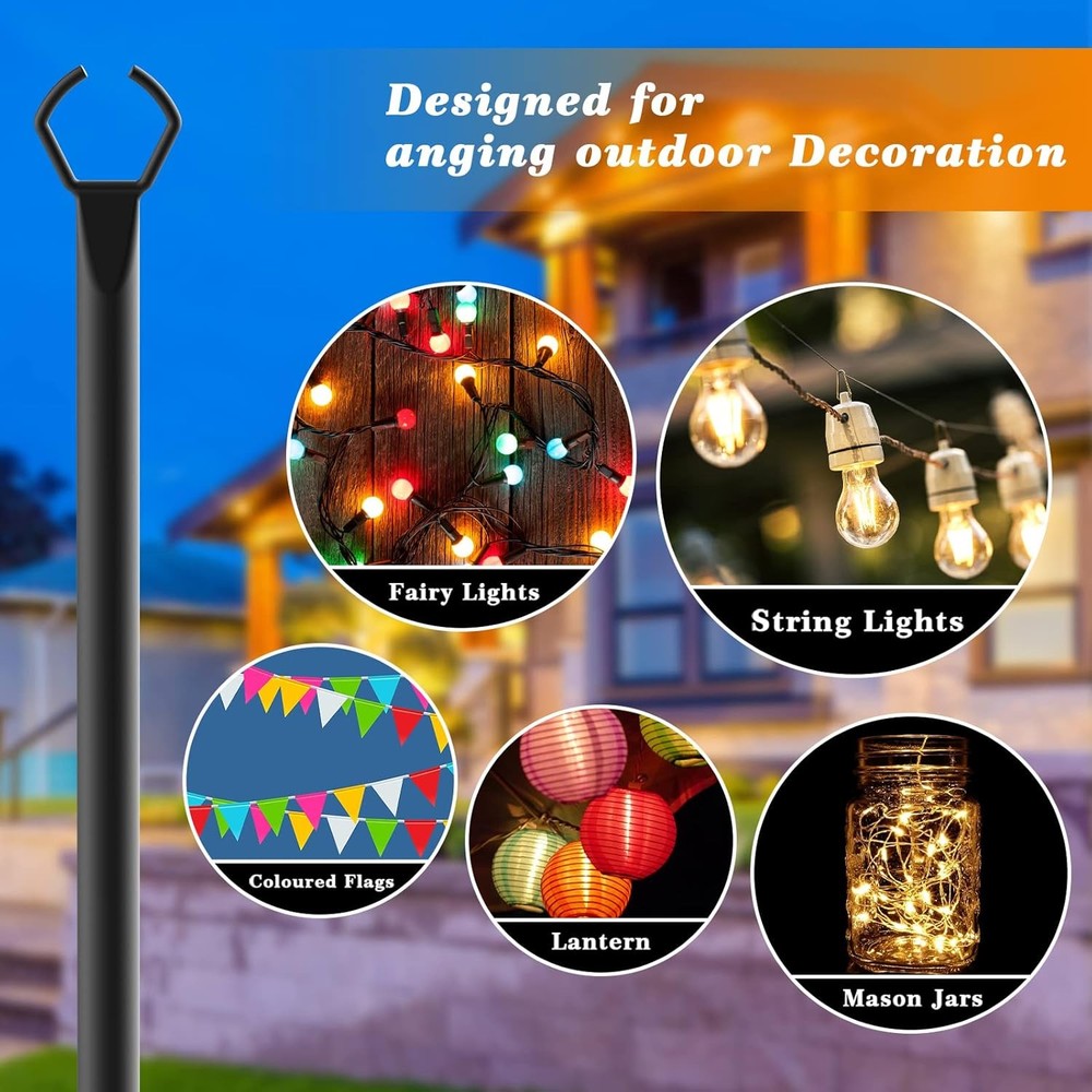 10 Ft Heavy Duty String Light Poles 2 Pack - Outdoor Decorative Support for