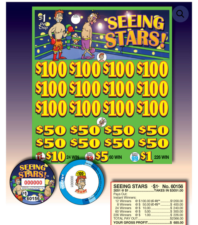 Pull Tab Tickets - Chips- Game - Seeing Stars  3,051 ct