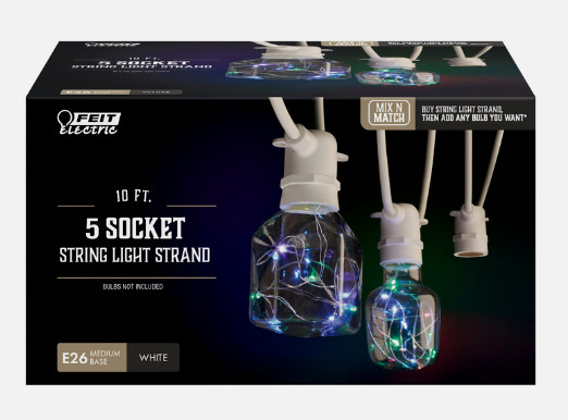 FEIT Electric 10' STRING LIGHT STRAND 5 Socket Mix N Match Use Any Bulbs 72102