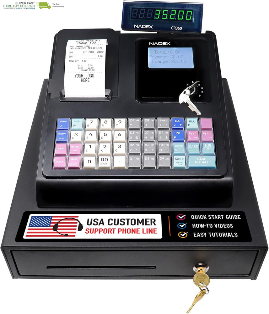 Quick Load Thermal Printer, Compact Size, Cash and Coin Drawer, Black