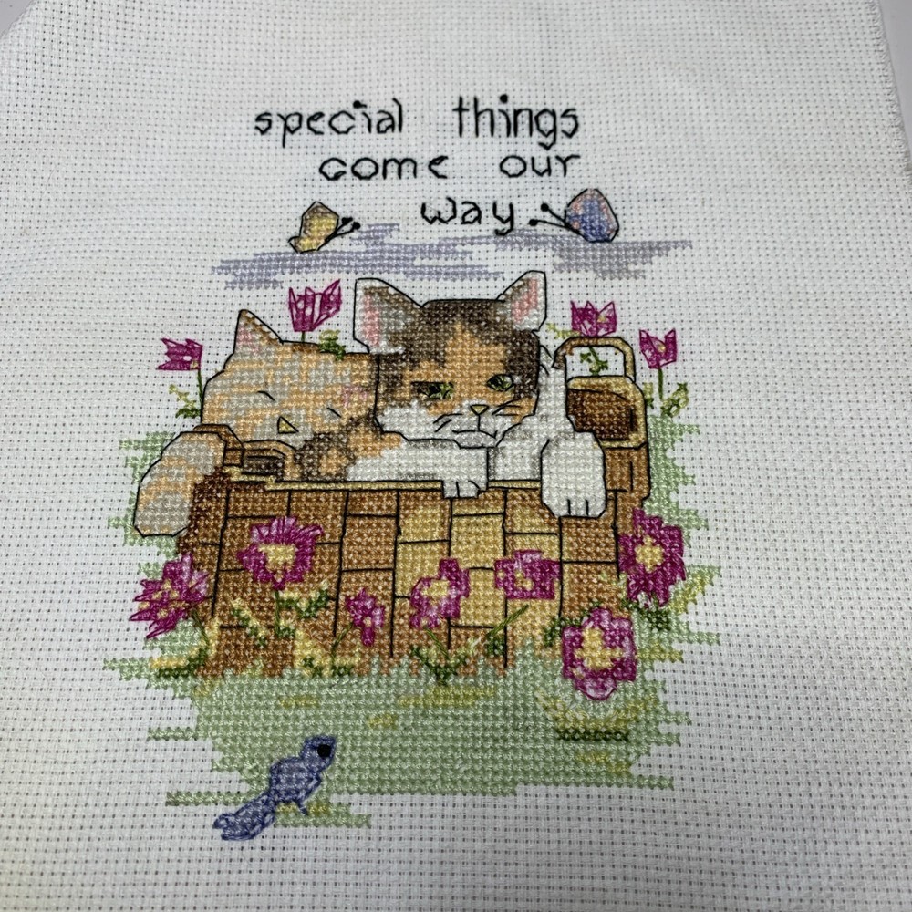 cute 8 x 10 completed Cats Cross stitch