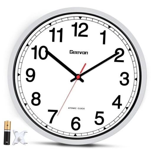 Atomic Wall Clock - Self-Setting Analog Clock with Automatic 16 Inch Silver