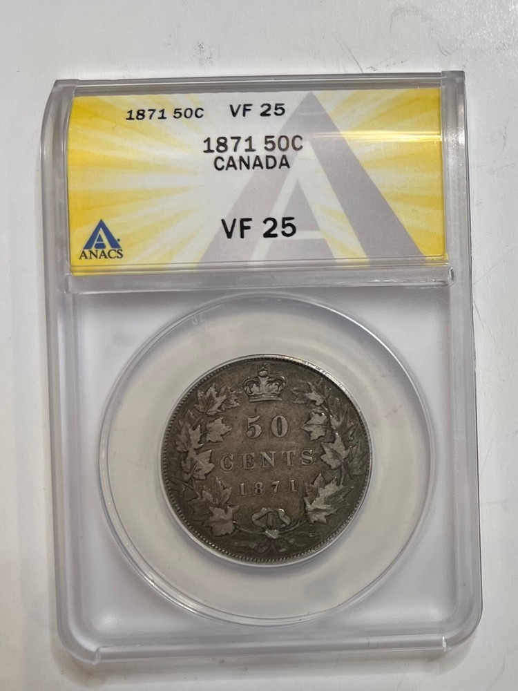 1871 Canada Silver Half Dollar 50C ANACS VF 25
