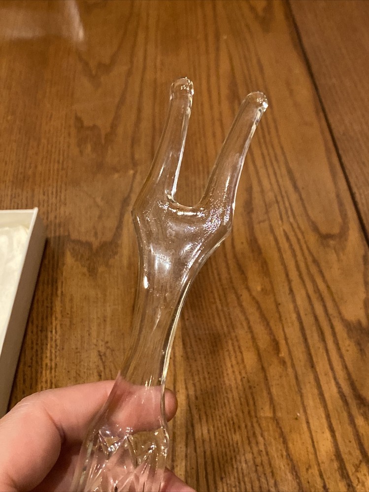 Vtg CHELTENHAM Glass 9.5" Serving Fork Embossed Diamond Pattern Handle In Box