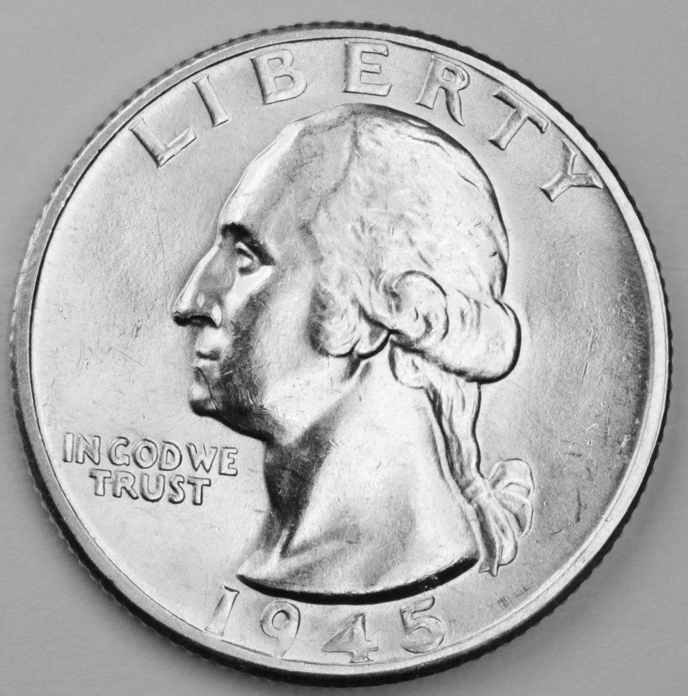 1945-d Washington Quarter. Blast White/Minimum Bag Marks. Choice BU. (Inventory)