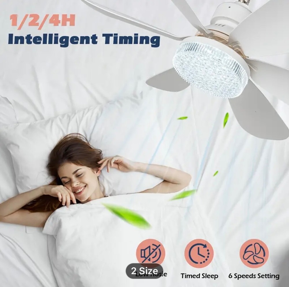 20” Quiet Indoor Small Ceiling Fan with LED Light and Remote Control E27 Ceiling