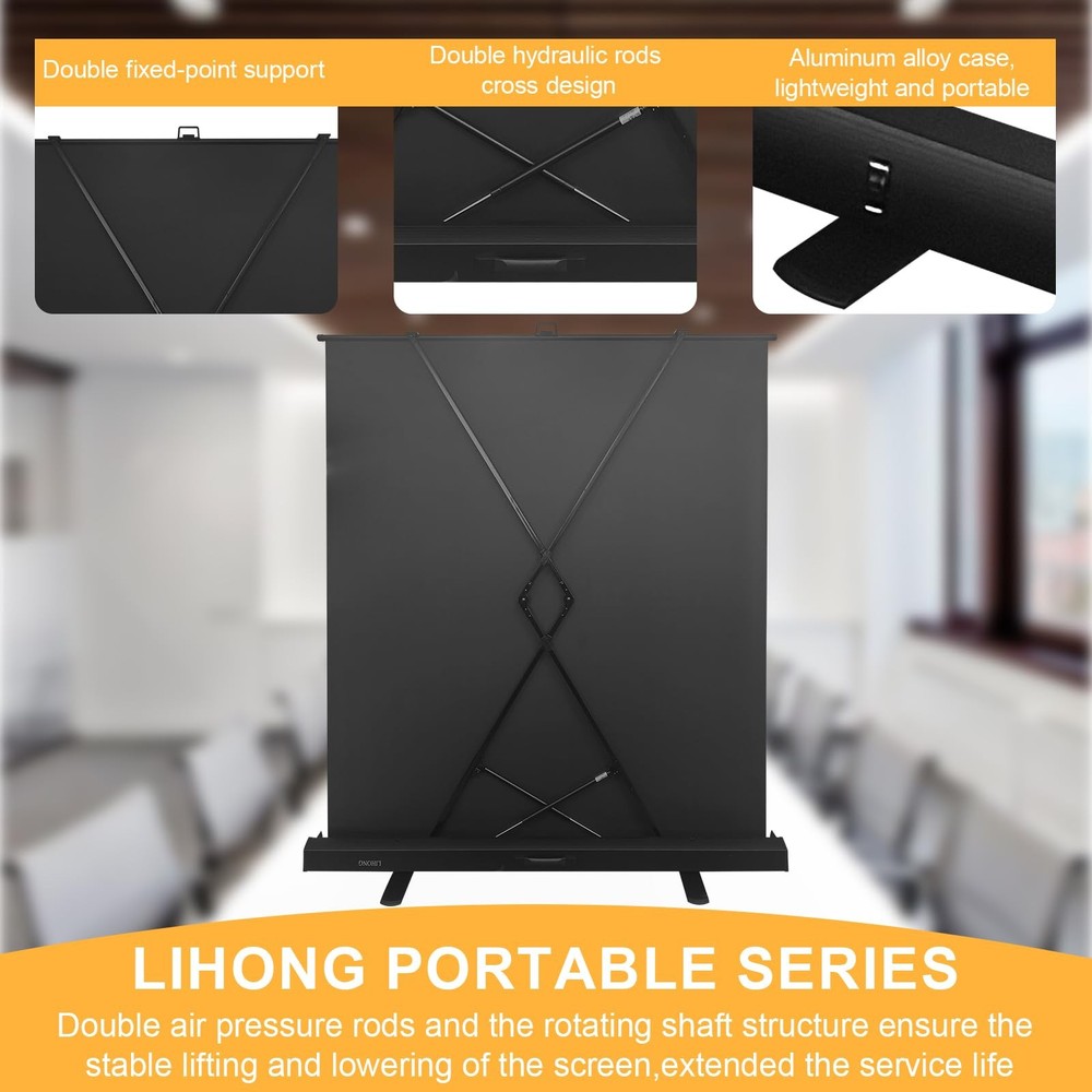 Screen 100 inch 16:9 Portable Manual Pull Up Floor Rising Projector Screen In...