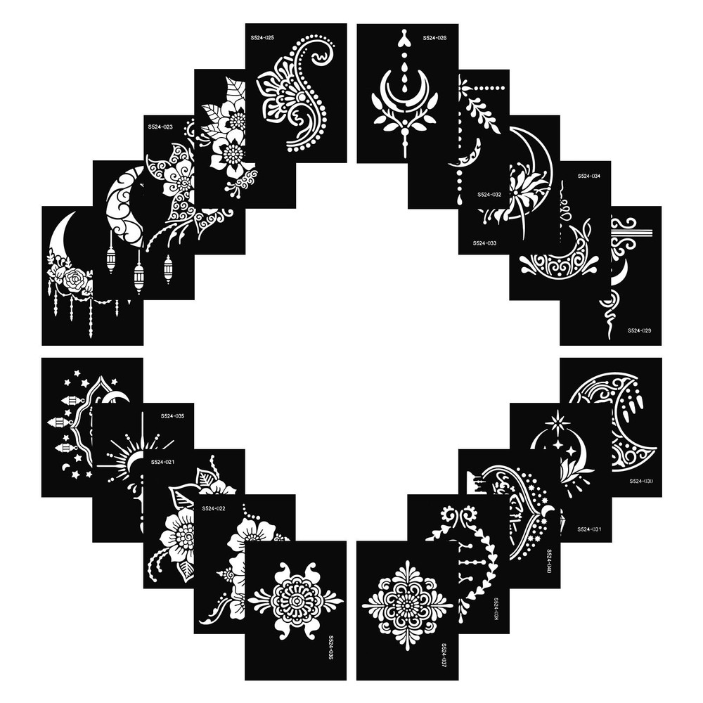 20 Sheets Temporary Tattoo Stencil Kit, Templates for Medium, Black