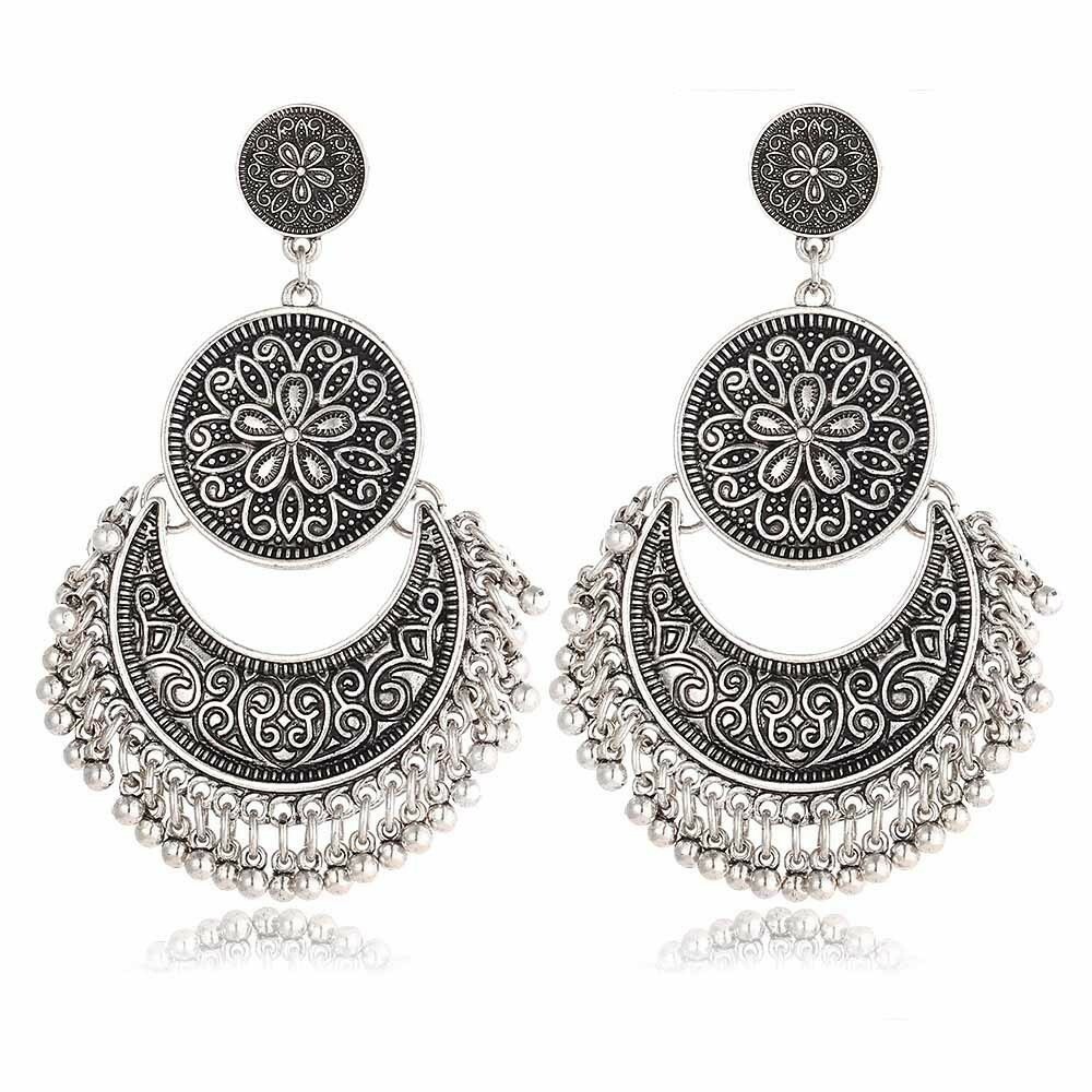 Vintage Bohemian Style Silver Drop Earrings