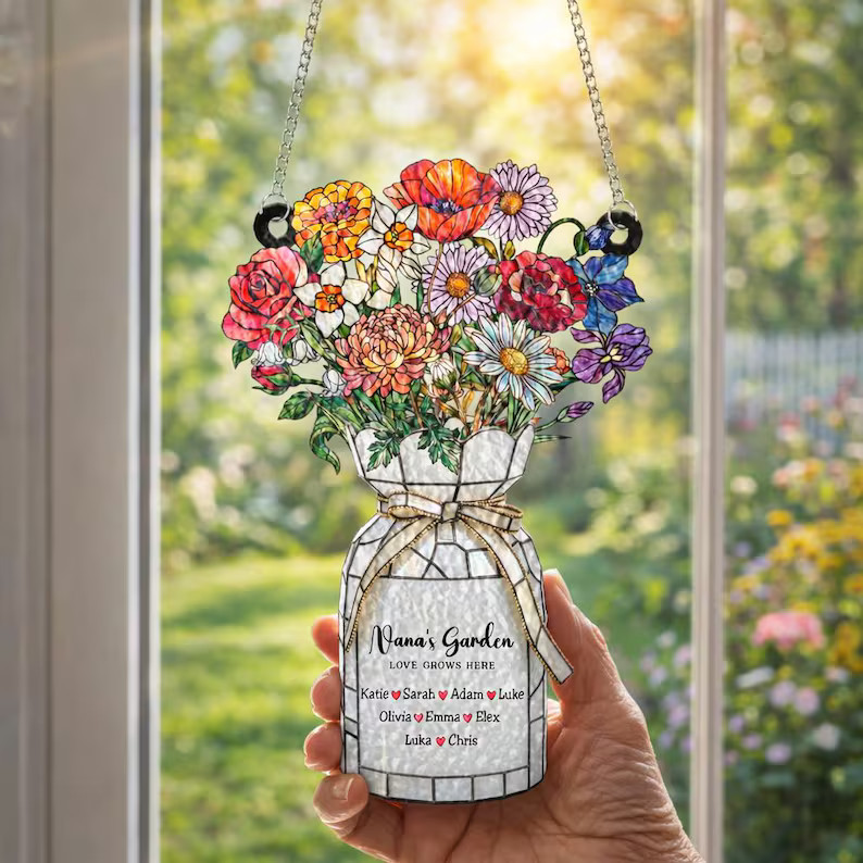 Personalized Birth Flower Wavy Acrylic Suncatcher Gift