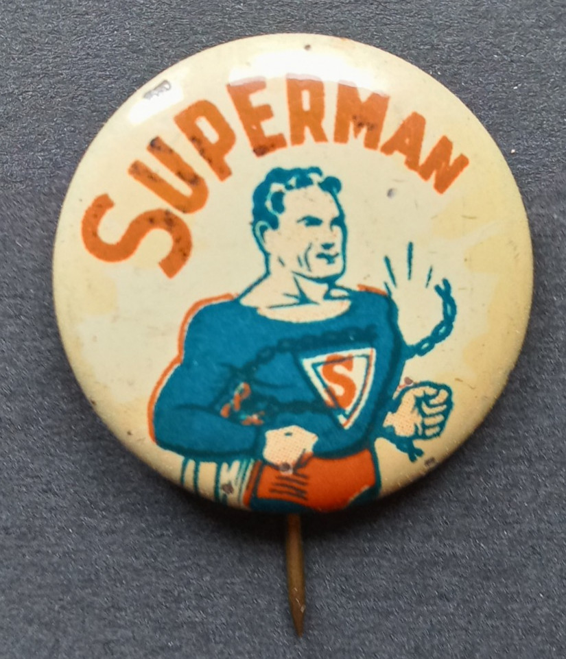 1939 Superman Pin Action Comics Magazine First Pinback Button