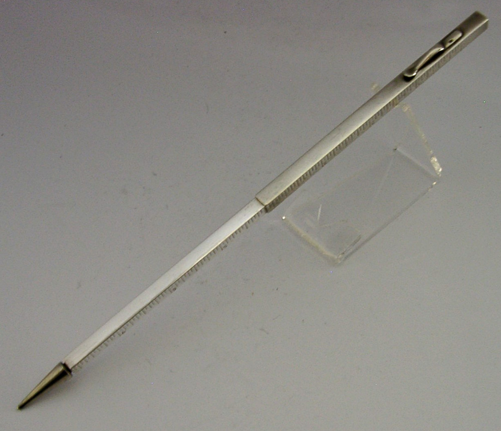 QUAITY SOLID SILVER ARCHITECT'S MECHANICAL PENCIL TELESCOPIC RULER c1920s DECO