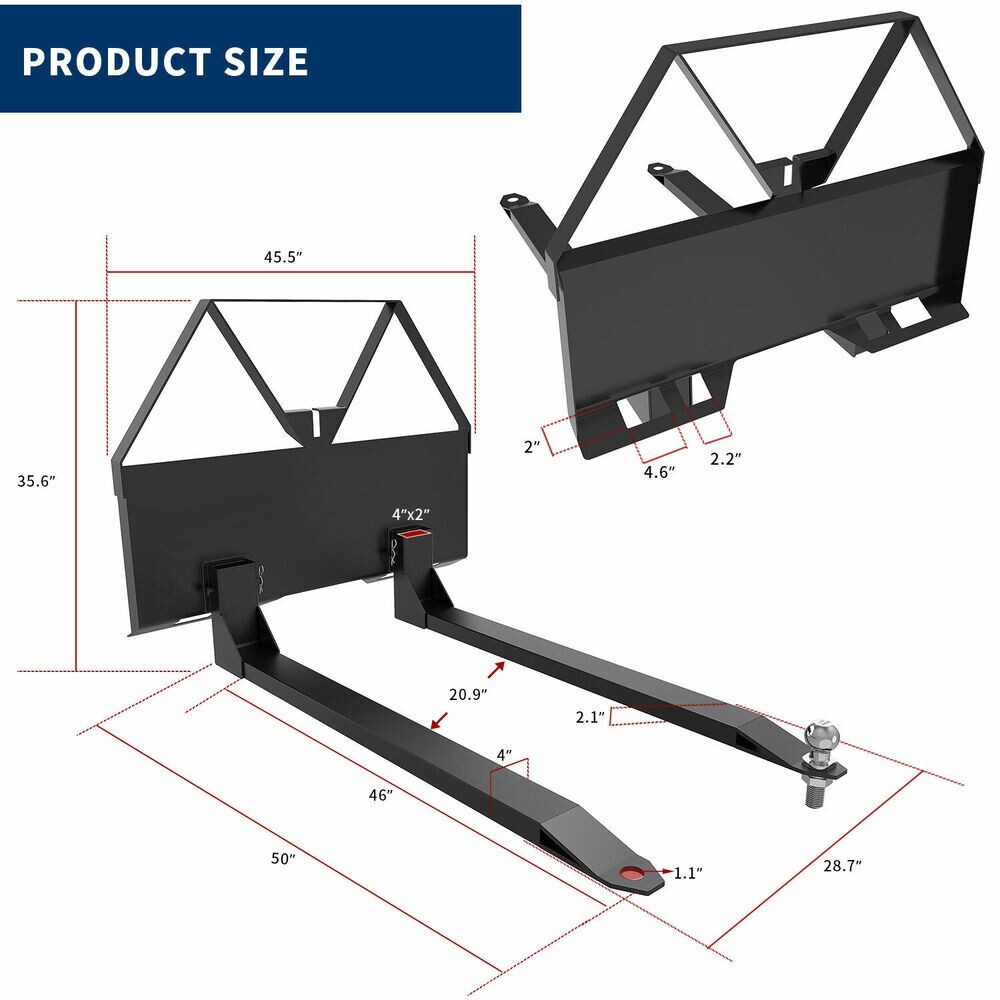 Pallet Fork 46" Skid Steer Forks Skid Steer Attachment Quick Attach Mount 2600LB