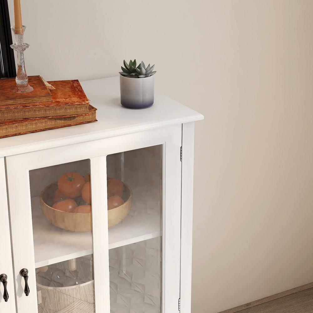 Buffet Storage Cabinet with Double Glass Doors and Unique Bell Handle
