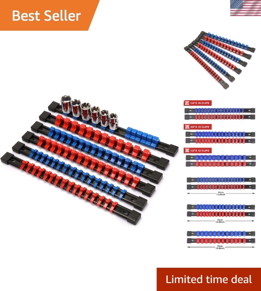 Heavy-Duty 6-Piece Socket Organizer with Color-Coded Clips for Easy Access